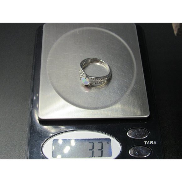 Size 7 Sterling Silver Square White Opal With Cubic Zirconia Band Ring - Picture 8 of 8